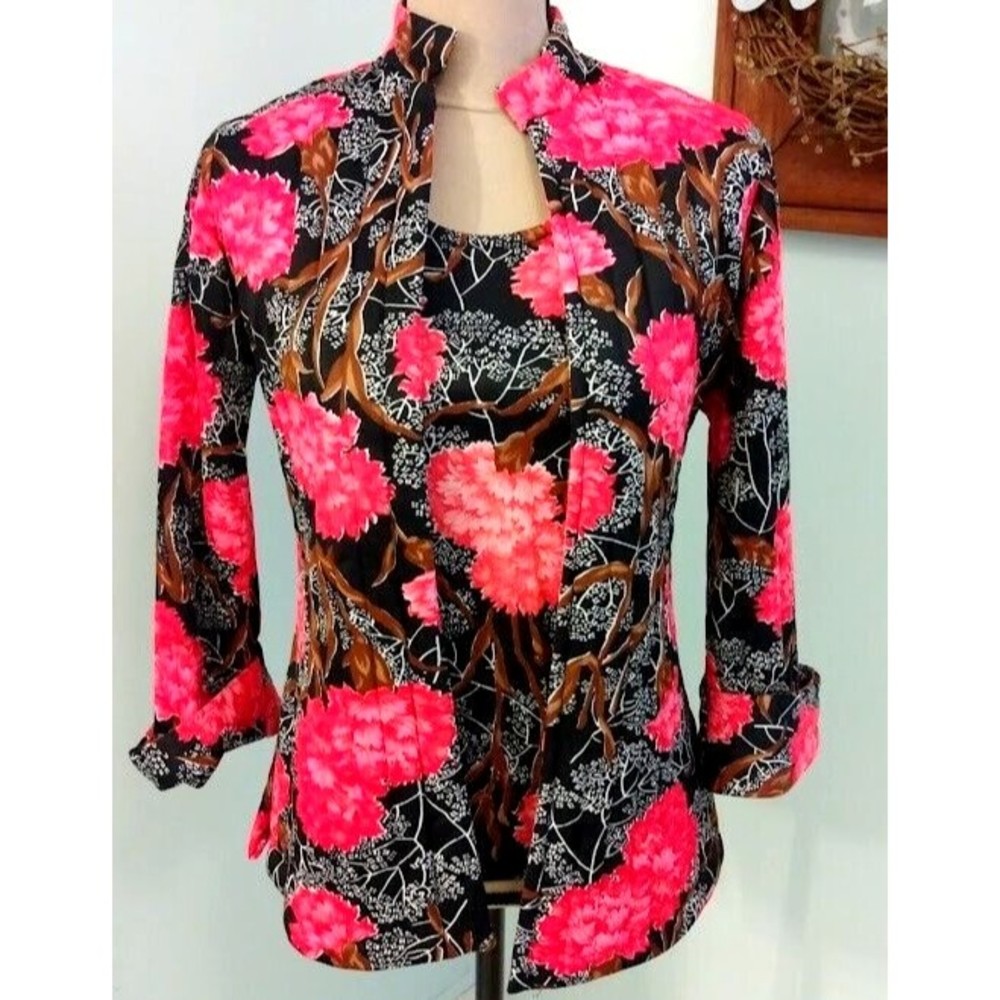 Vintage Womens Floral Coat Jacket Blouse Top Sleeveless Quilted Alice Stuart 2pc